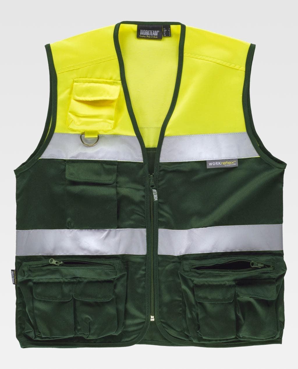 Chaleco Bicolor Tipo Safari Workteam C4010 amarillo-verde