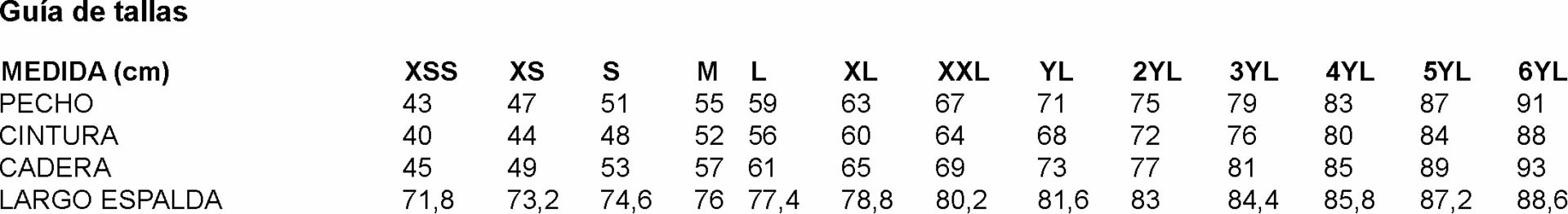 GUIA TALLA 930003 GARYS