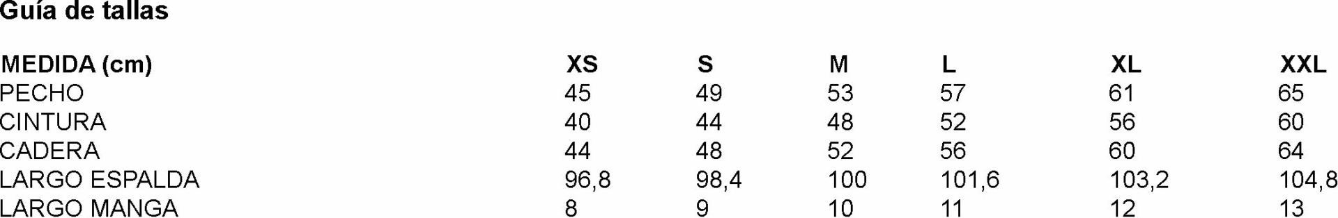 GUIA TALLA 550006 GARYS