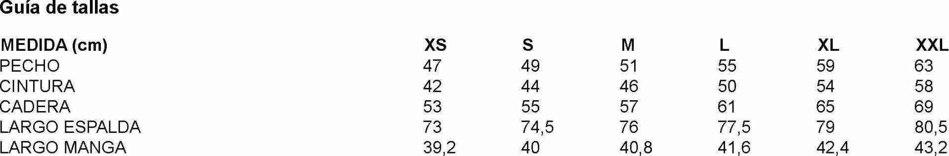 GUIA TALLA 600041 GARYS