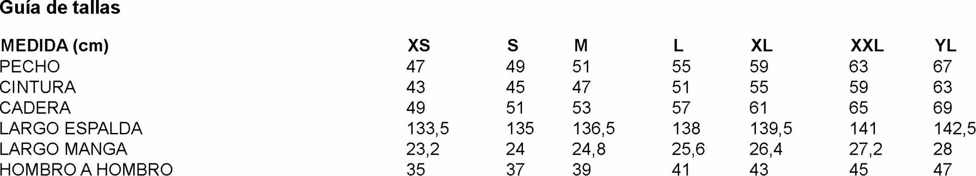 GUIA TALLA 700039 GARYS