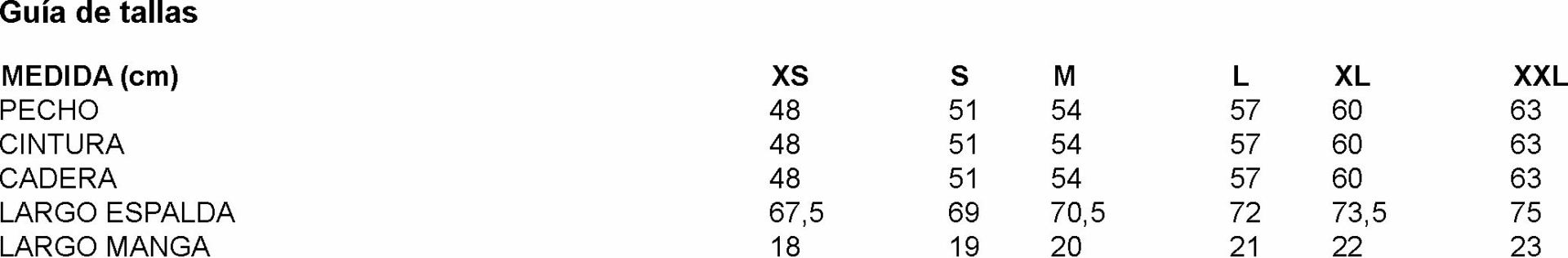 GUIA TALLA 850006 GARYS