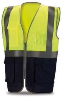 Chaleco Bicolor Alta Visibilidad Multibolsillos Marca 288VMBF amarillo-marino Distinción