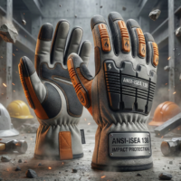 Guantes de trabajo con protección contra impactos ANSI-ISEA 138 en un entorno de construcción.