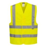 Chaleco de alta visibilidad Portwest C470 amarillo fluorescente con bandas reflectantes grises, ideal para seguridad laboral en industria.
