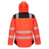 Chaqueta de Invierno Portwest T400 Naranja Alta Visibilidad Chaqueta de invierno Portwest T400 naranja de alta visibilidad, vista trasera con capucha y bandas reflectantes, para protección laboral.