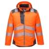 Chaqueta Portwest T400 Naranja Alta Visibilidad Invierno Chaqueta de Invierno Alta Visibilidad Portwest T400 naranja y gris, con bandas reflectantes plateadas y detalles en gris oscuro.
