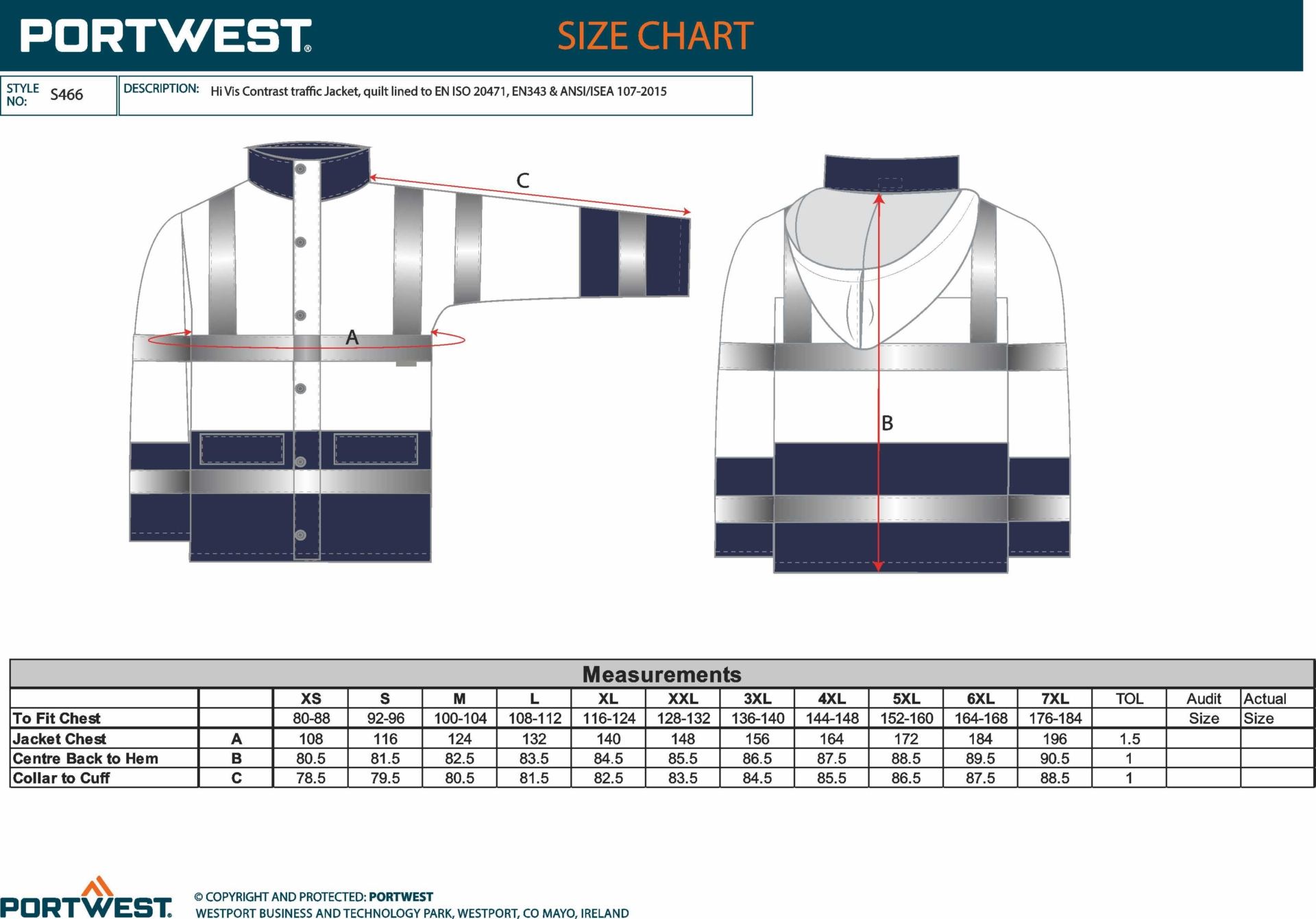 GUIA TALLA S466 PORTWEST